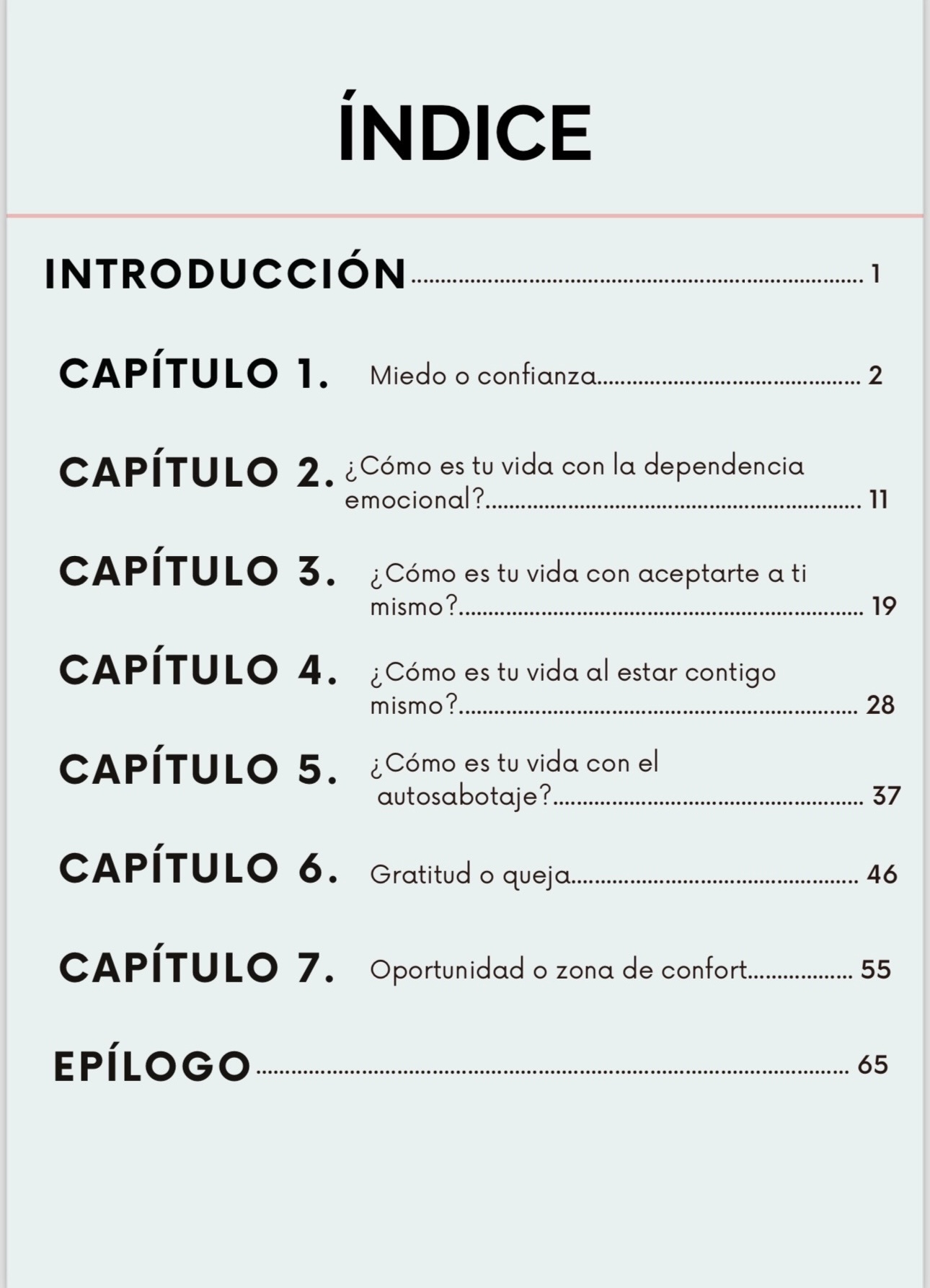 Índice del libro Calma tu mente
